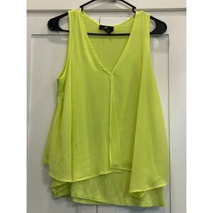 I.N. San Francisco Women's bright Neon Yellow Sheer chiffon tank top Large